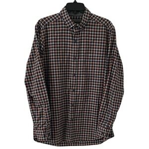 Johnston & Murphy Men's Navy Orange Plaid Button Up Flannel Shirt Size M